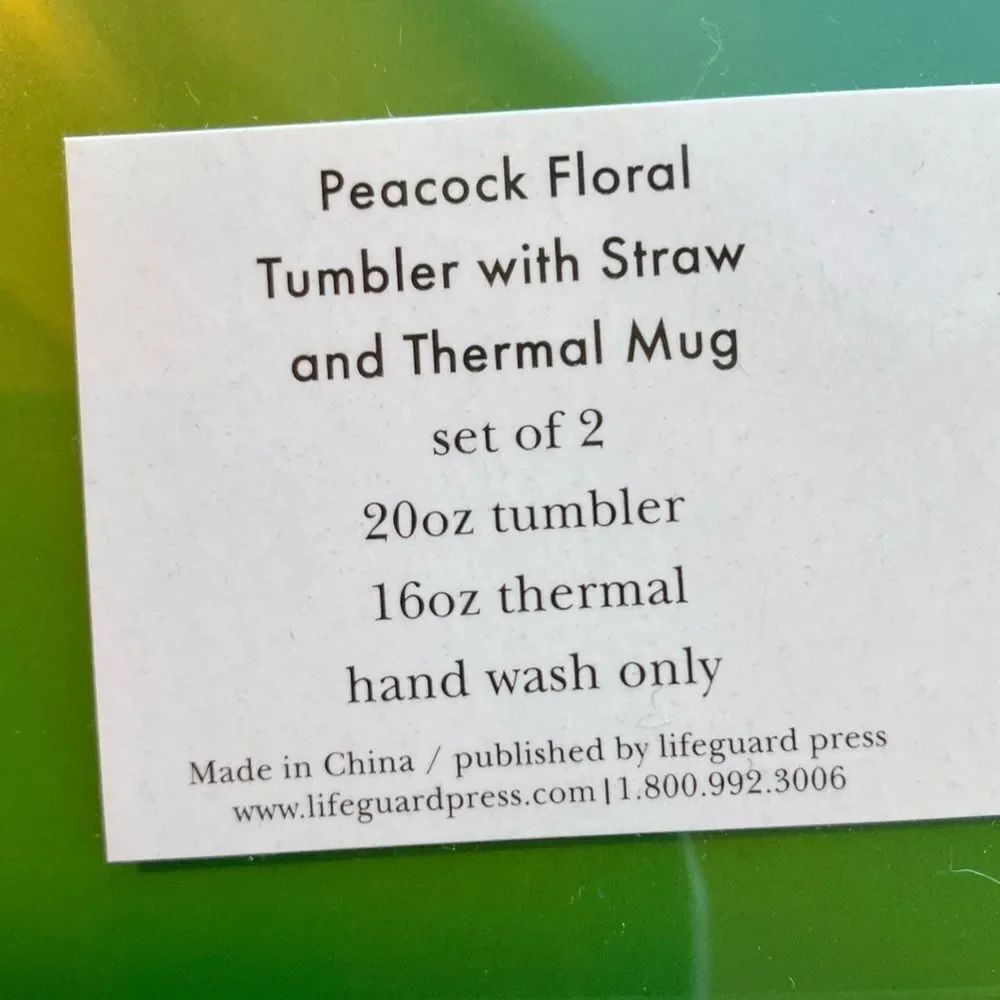 Kate Spade Peacock Floral Tumbler‎ w/Straw & Thermal Mug